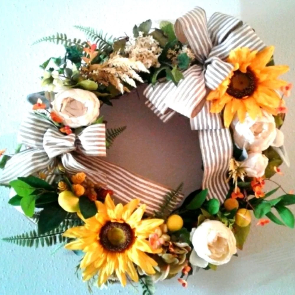 Hand Crafted Wreath Sunflower Multi-seasonal Wreath Handmade Door S…